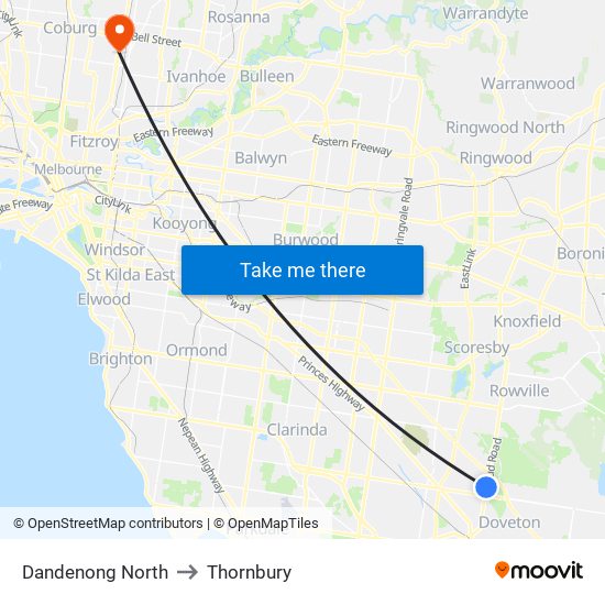 Dandenong North to Thornbury map