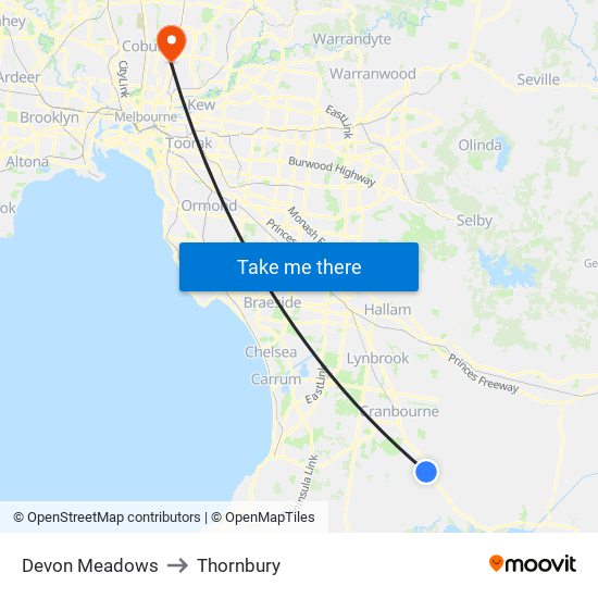 Devon Meadows to Thornbury map