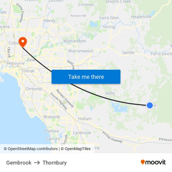 Gembrook to Thornbury map