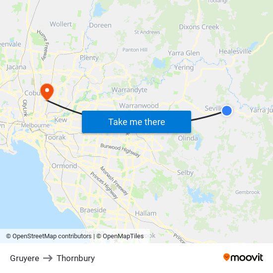 Gruyere to Thornbury map