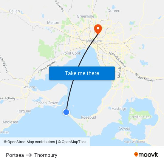 Portsea to Thornbury map