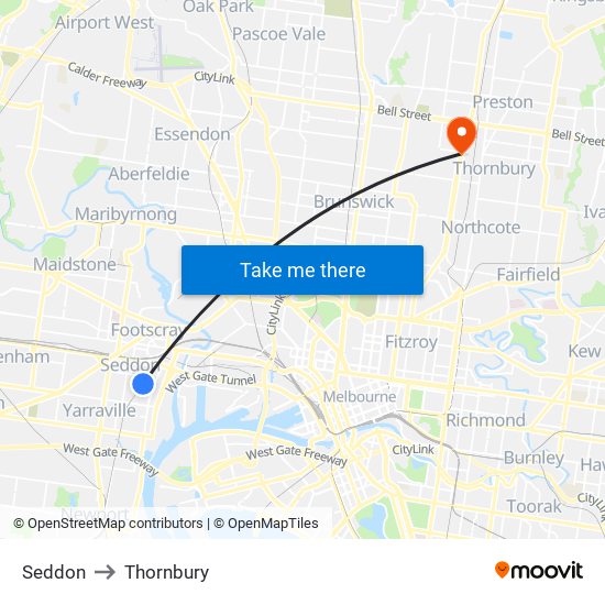 Seddon to Thornbury map