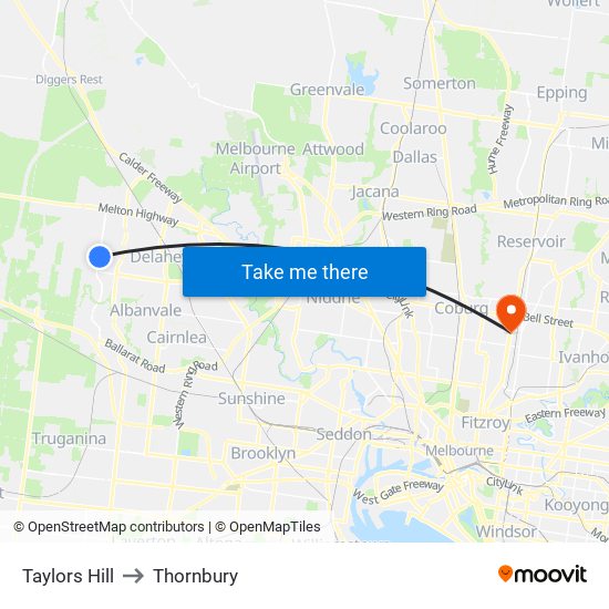 Taylors Hill to Thornbury map