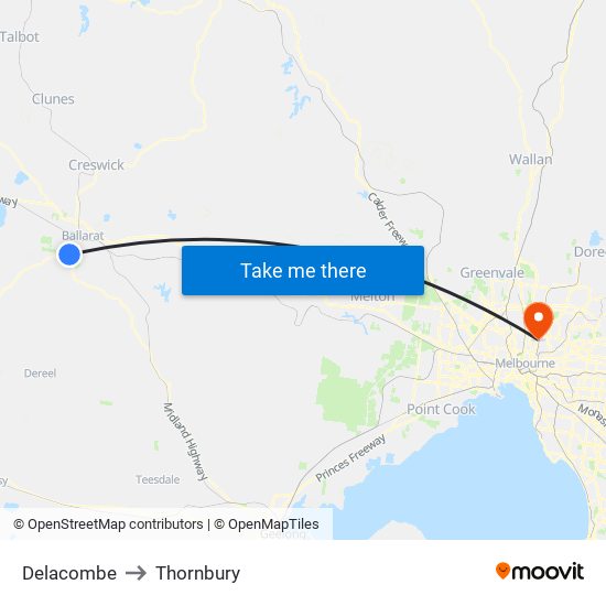 Delacombe to Thornbury map