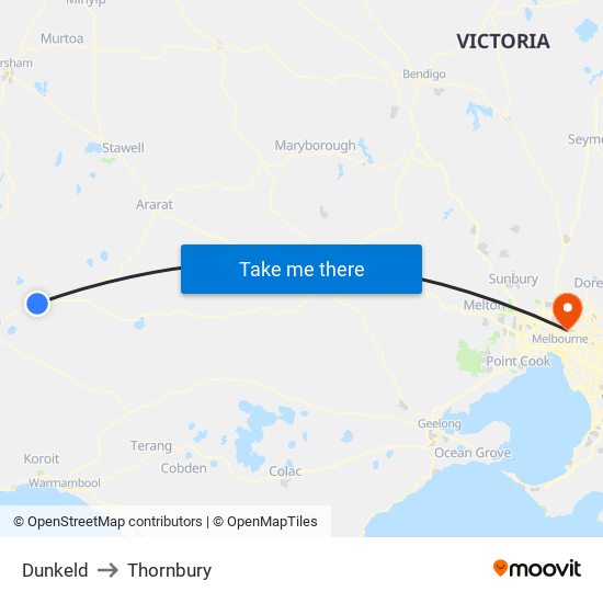 Dunkeld to Thornbury map