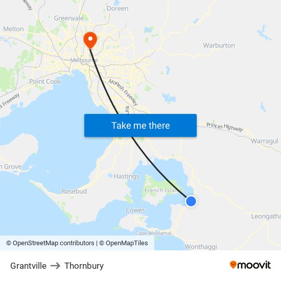 Grantville to Thornbury map