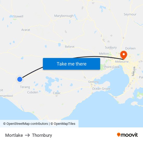 Mortlake to Thornbury map