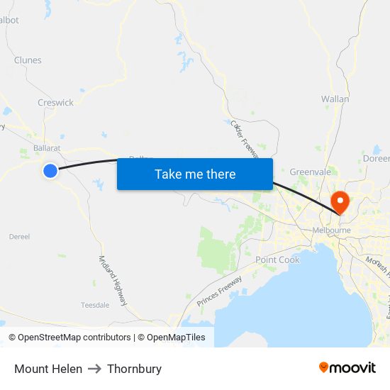 Mount Helen to Thornbury map