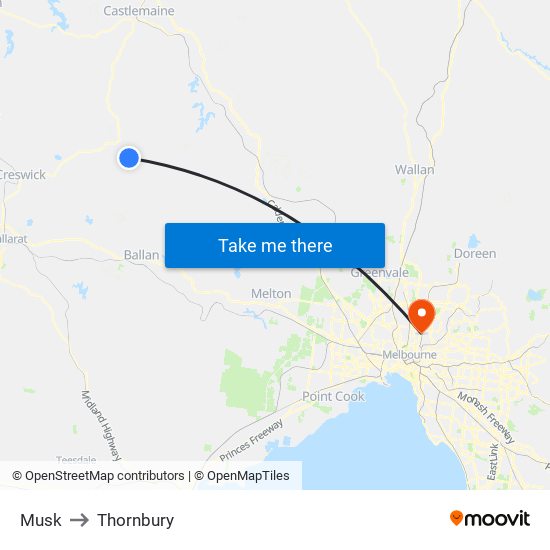 Musk to Thornbury map