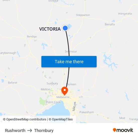 Rushworth to Thornbury map