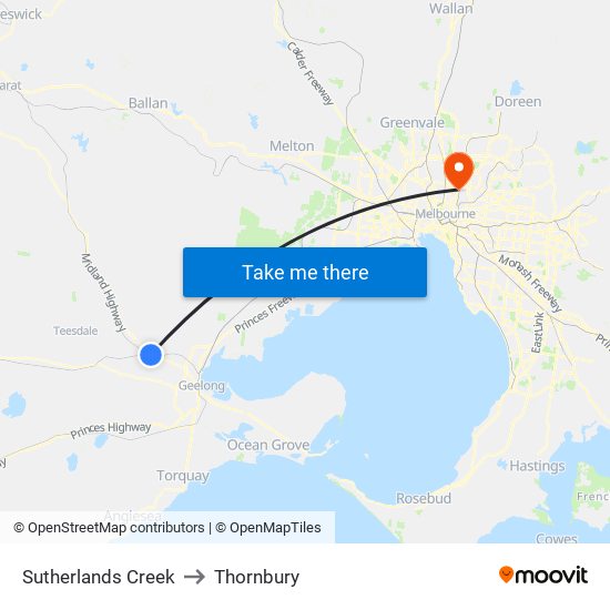 Sutherlands Creek to Thornbury map