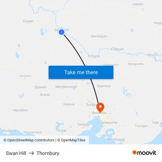 Swan Hill to Thornbury map