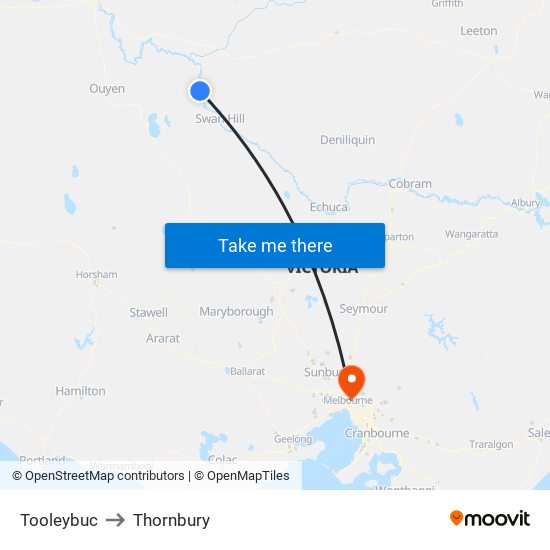 Tooleybuc to Thornbury map