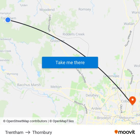 Trentham to Thornbury map