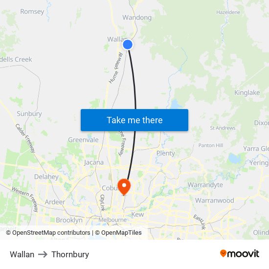 Wallan to Thornbury map