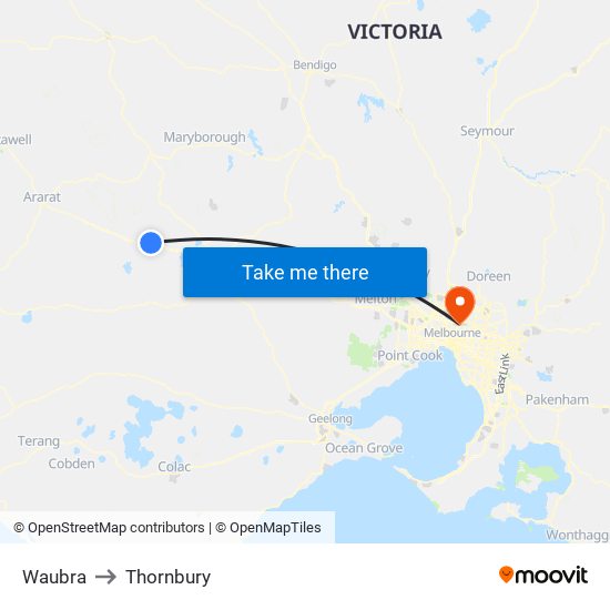 Waubra to Thornbury map