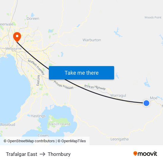 Trafalgar East to Thornbury map