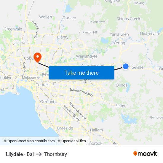 Lilydale - Bal to Thornbury map