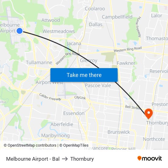 Melbourne Airport - Bal to Thornbury map