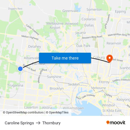 Caroline Springs to Thornbury map