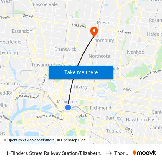 1-Flinders Street Railway Station/Elizabeth St (Melbourne City) to Thornbury map