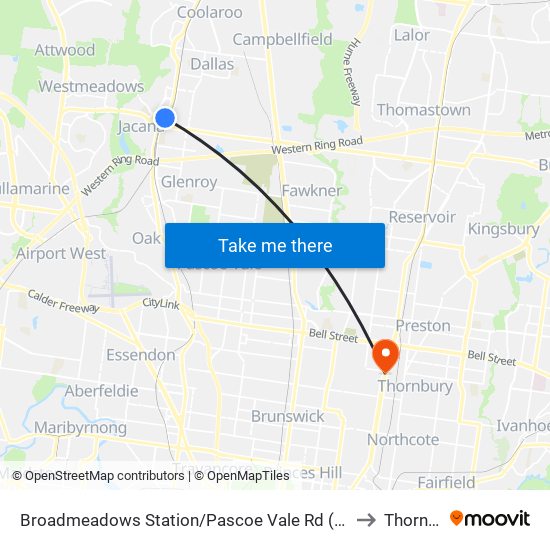 Broadmeadows Station/Pascoe Vale Rd (Broadmeadows) to Thornbury map