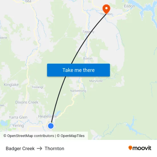 Badger Creek to Thornton map