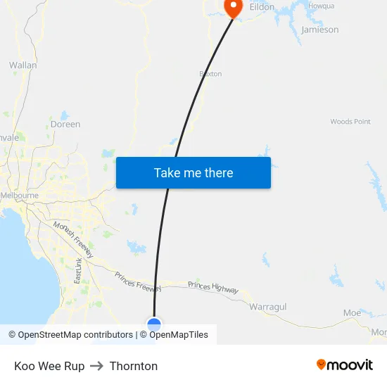 Koo Wee Rup to Thornton map