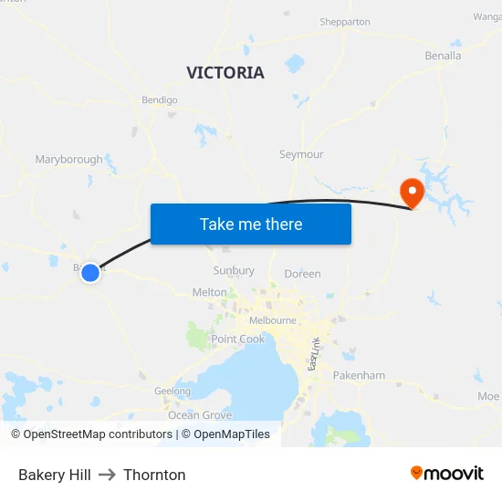 Bakery Hill to Thornton map