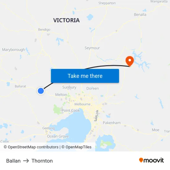 Ballan to Thornton map