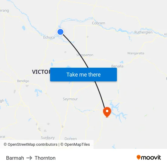 Barmah to Thornton map