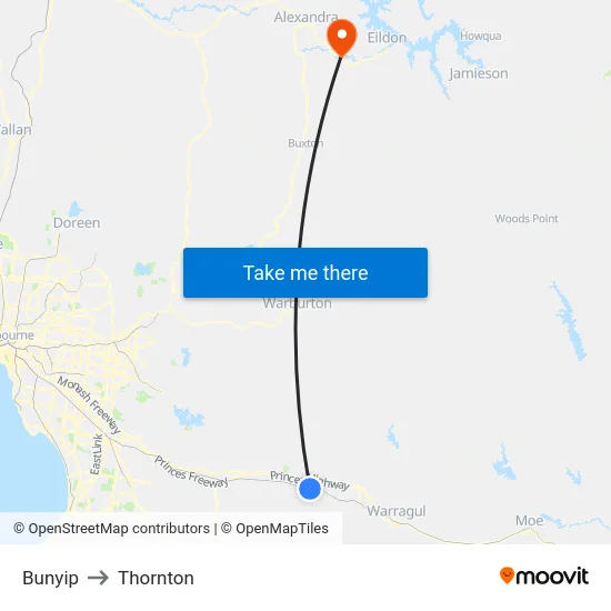 Bunyip to Thornton map