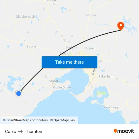 Colac to Thornton map