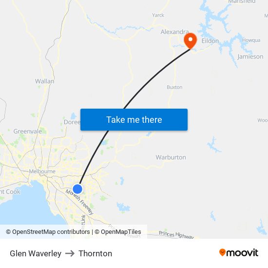 Glen Waverley to Thornton map