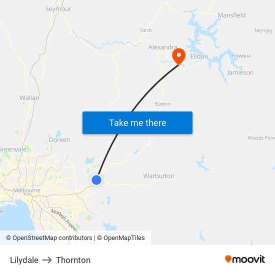 Lilydale to Thornton map