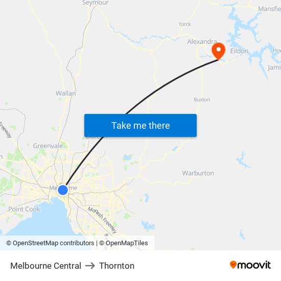 Melbourne Central to Thornton map