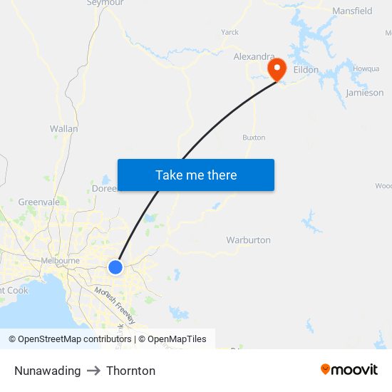 Nunawading to Thornton map