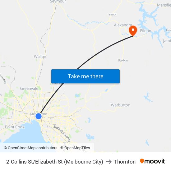 2-Collins St/Elizabeth St (Melbourne City) to Thornton map