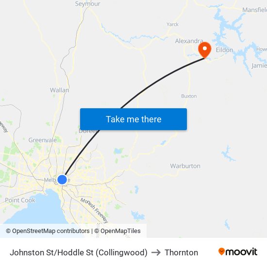 Johnston St/Hoddle St (Collingwood) to Thornton map