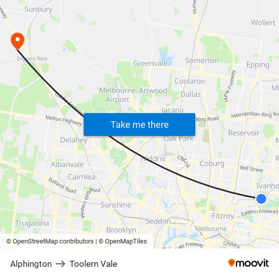 Alphington to Toolern Vale map