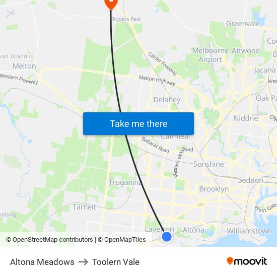 Altona Meadows to Toolern Vale map