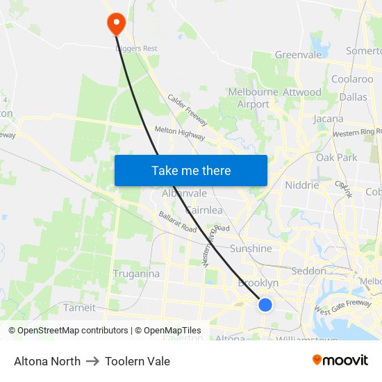 Altona North to Toolern Vale map