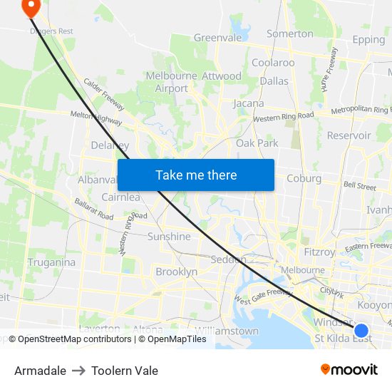 Armadale to Toolern Vale map