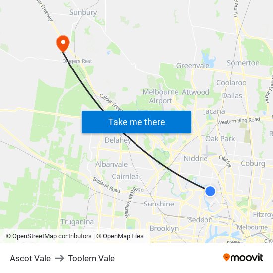 Ascot Vale to Toolern Vale map