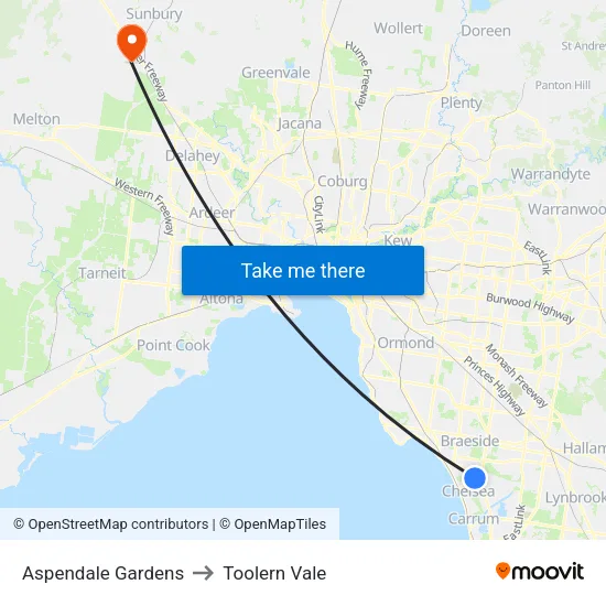 Aspendale Gardens to Toolern Vale map