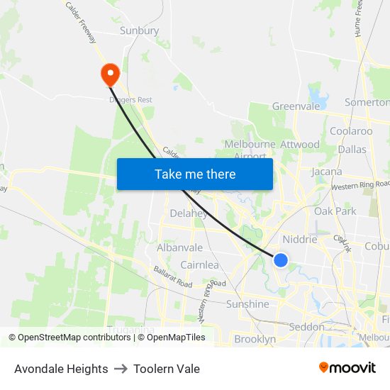 Avondale Heights to Toolern Vale map