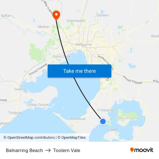 Balnarring Beach to Toolern Vale map