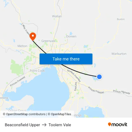 Beaconsfield Upper to Toolern Vale map
