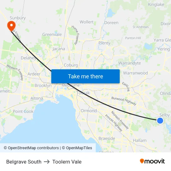 Belgrave South to Toolern Vale map