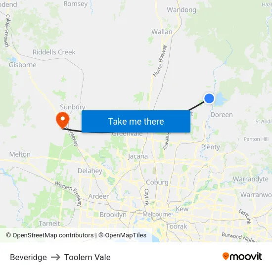 Beveridge to Toolern Vale map